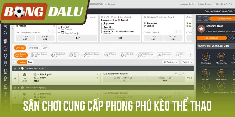 Sân chơi cung cấp phong phú kèo thể thao