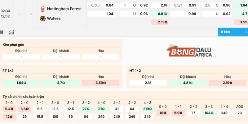 Dự đoán kèo Nottingham Forest tranh tài với Wolves